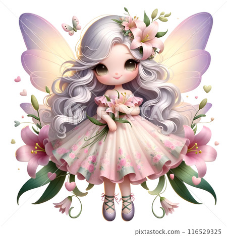 a fairy with  lilies flowers  116529325