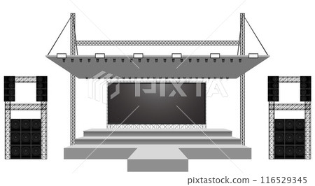 white stage and speaker with led screen on the truss system on the white background white stage and speaker with led screen on the truss system on the white background 116529345