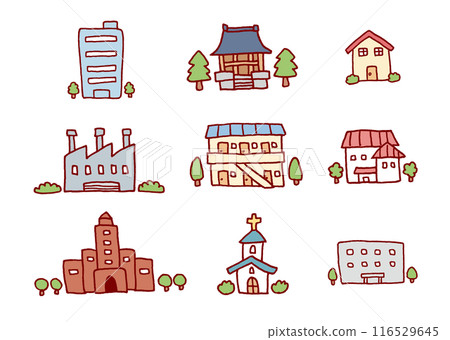 Hand-drawn illustrations of cute buildings Hand-drawn illustrations of cute buildings 116529645