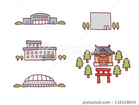 Hand-drawn illustrations of cute buildings 116529650