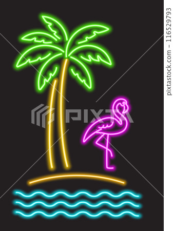 Neon glowing flamingo and palm tree 116529793