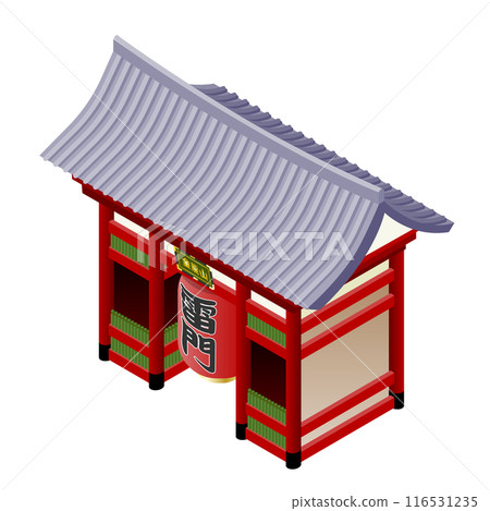 Isometric illustration of "Asakusa Kaminarimon" that becomes a city when arranged 116531235
