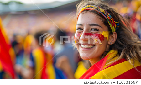 Smiling Spanish Fan at Sports Football Stadium in Euro 2024 116531567