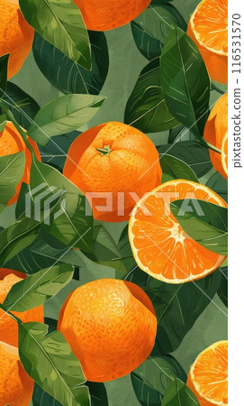 clementine- mandarin fruit and leaf background 116531570