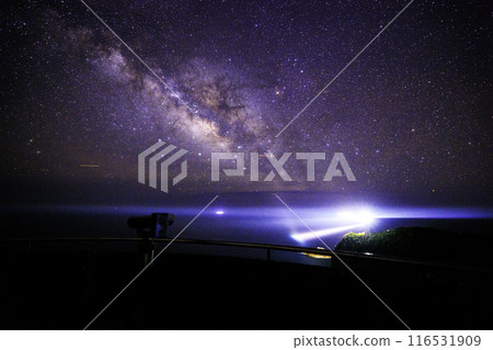 《Kochi Prefecture, Cape Ashizuri》 Cape Ashizuri Lighthouse, Milky Way and starry sky from Cape Ashizuri Observatory 116531909