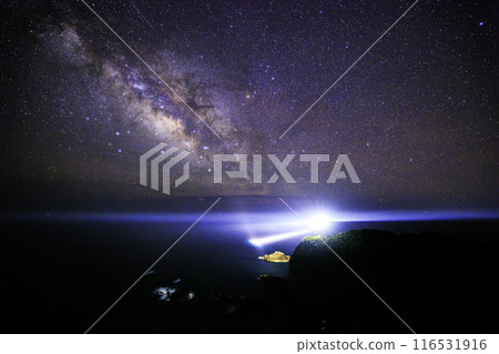 Cape Ashizuri, Kochi Prefecture: Cape Ashizuri Lighthouse, the Milky Way and the starry sky Cape Ashizuri, Kochi Prefecture: Cape Ashizuri Lighthouse, the Milky Way and the starry sky 116531916