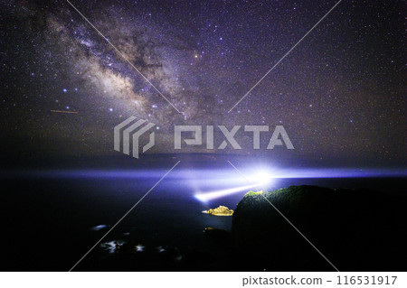 Cape Ashizuri, Kochi Prefecture: Cape Ashizuri Lighthouse, the Milky Way and the starry sky Cape Ashizuri, Kochi Prefecture: Cape Ashizuri Lighthouse, the Milky Way and the starry sky 116531917