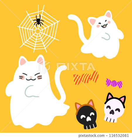 Simple and cute cat Halloween illustration set (no main lines) Simple and cute cat Halloween illustration set (no main lines) 116532081