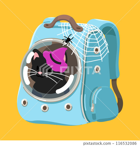 Halloween illustration of a black cat in a pet carrier (no main lines) 116532086