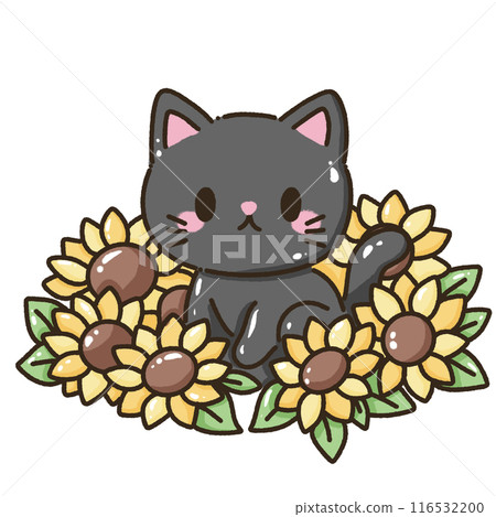 Hand drawn doodle illustration kawaii cute black cat named Luna kitten Fall sunflower thanksgiving decoration,halloween, autumn Hand drawn doodle illustration kawaii cute black cat named Luna kitten Fall sunflower thanksgiving decoration,halloween, autumn 116532200