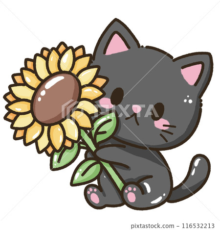 Hand drawn doodle illustration kawaii cute black cat named Luna kitten Fall sunflower thanksgiving decoration,halloween, autumn Hand drawn doodle illustration kawaii cute black cat named Luna kitten Fall sunflower thanksgiving decoration,halloween, autumn 116532213