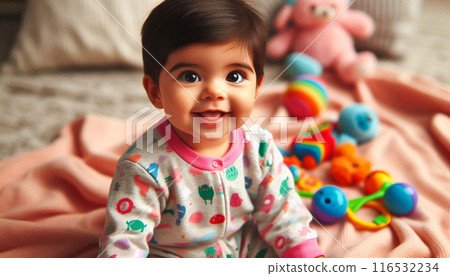 portrait of a cute smiling little Latino girl 116532234