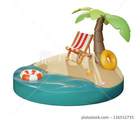 Palm trees on the beach and lounge chair summer Vacation 116532735