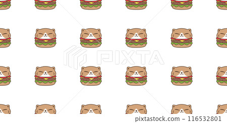 cat seamless pattern hamburger fast food calico neko vector cartoon pet doodle tile background gift wrapping paper repeat wallpaper scarf isolated illustration design 116532801