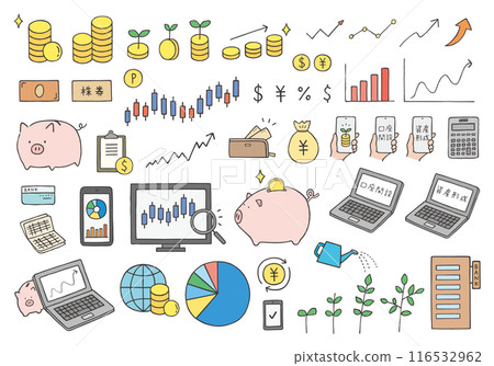 Hand-drawn illustration set related to investment and money (color) 116532962