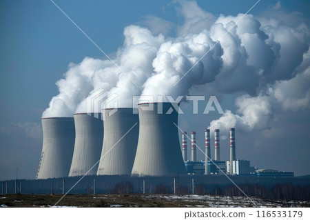 White smoke coming out of the nuclear plants. White smoke coming out of the nuclear plants. 116533179