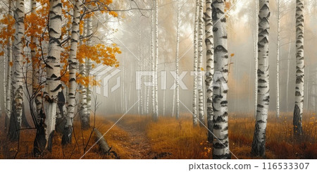 Autumn birch forest, beautiful landscape. Birch tree forest 116533307
