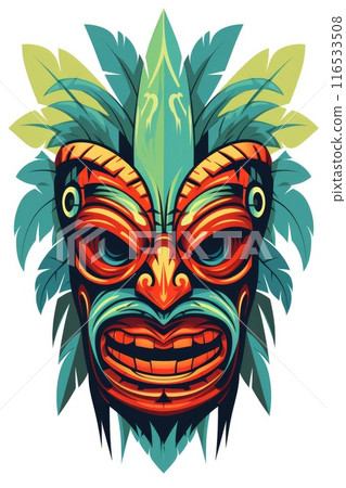 Illustration of a tropical Tiki mask. Symbol of a wild tribe in the jungle on white background. 116533508