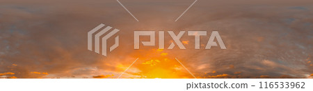 360 panorama of glowing sunset sky with bright pink Cumulus clouds. HDR 360 seamless spherical panorama. Full zenith or sky dome sky replacement for aerial drone panoramas. Climate and weather change. 360 panorama of glowing sunset sky with bright pink Cumulus clouds. HDR 360 seamless spherical panorama. Full zenith or sky dome sky replacement for aerial drone panoramas. Climate and weather change. 116533962
