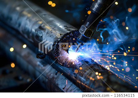 Welder Cutting Metal With Sparks 116534115