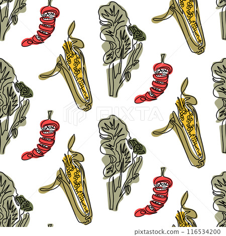 Vegan friendly seamless pattern with vegetables 116534200