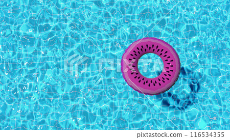 3d render Inflatable swimming ring floats in the pool in summer top view 116534355