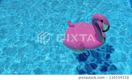 3d render Inflatable Pink Flamingo Swim Floats in the Pool in Summer, Top View 3d render Inflatable Pink Flamingo Swim Floats in the Pool in Summer, Top View 116534358
