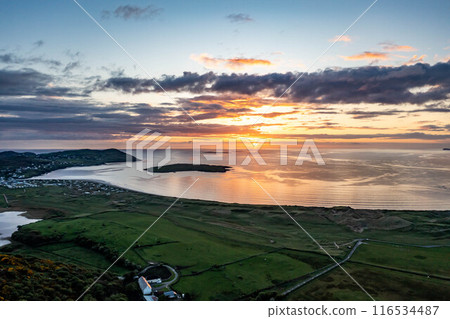 Aerial view of beautiful sunset at Portnoo and Narin in County Donegal - Ireland Aerial view of beautiful sunset at Portnoo and Narin in County Donegal - Ireland 116534487