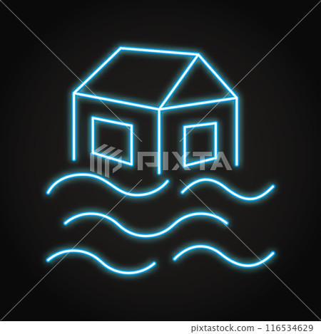 Flooding neon line icon Flooding neon line icon 116534629