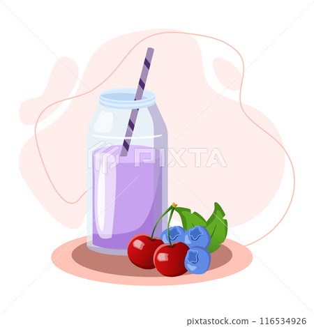 Healthy refreshing berry smoothie with straw in glass jar 116534926
