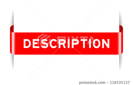 Red color inserted label banner with word description on white background Red color inserted label banner with word description on white background 116535137
