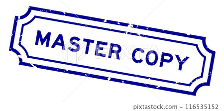 Grunge blue master copy word rubber seal stamp on white background 116535152