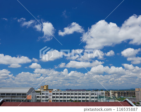 美麗的夏日藍天、美麗的雲彩和名古屋城市景觀 116535887