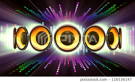 Disco club party audio speakers CG 3D illustration 116536147