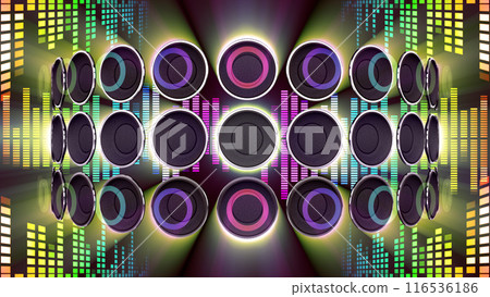 Disco club party audio speakers CG 3D illustration Disco club party audio speakers CG 3D illustration 116536186
