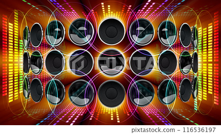 Disco club party audio speakers CG 3D illustration Disco club party audio speakers CG 3D illustration 116536197