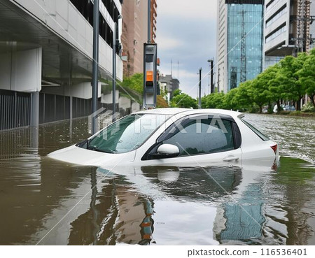 Cars submerged due to heavy rain 116536401