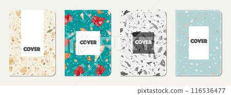 School notebook cover design. Terrazzo abstract background made of natural stones, granite, quartz and marble. Venetian terrazzo texture school notebook template. School notebook cover design. Terrazzo abstract background made of natural stones, granite, quartz and marble. Venetian terrazzo texture school notebook template. 116536477
