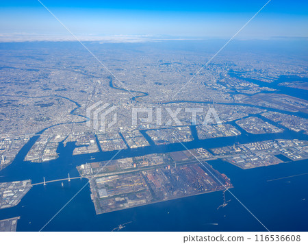 東京_羽田機場地區和從上方看的東京風景 116536608