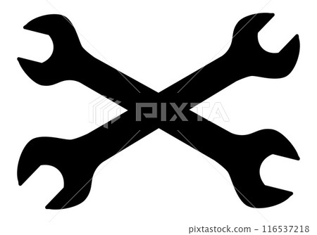 wrench, two crossed wrenches silhouette shape, black and white vector illustration of hand tool spanner 116537218