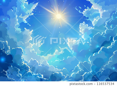 藍天、雲彩和陽光的無縫背景 116537534