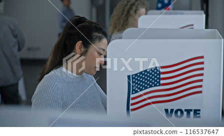 Multicultural American citizens come to voting booth Multicultural American citizens come to voting booth 116537647