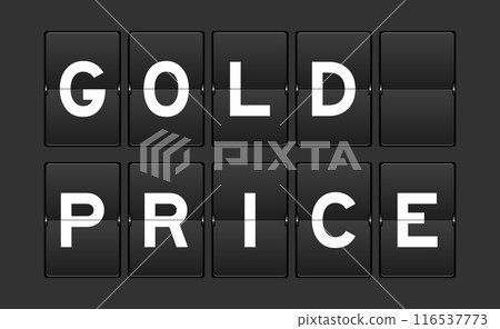 Black color analog flip board with word gold price on gray background 116537773