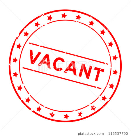 Grunge red vacant word round rubber seal stamp on white background Grunge red vacant word round rubber seal stamp on white background 116537790