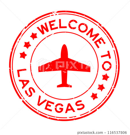 Grunge red welcome to las vegas with airplane icon round rubber seal stamp on white background Grunge red welcome to las vegas with airplane icon round rubber seal stamp on white background 116537806