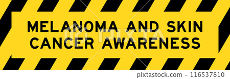 Yellow and black color with line striped label banner with word melanoma and skin cancer awareness 116537810