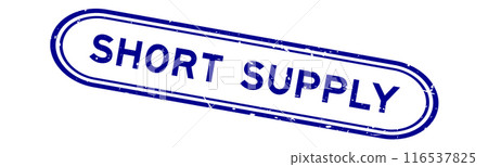 Grunge blue short supply word rubber seal stamp on white background 116537825