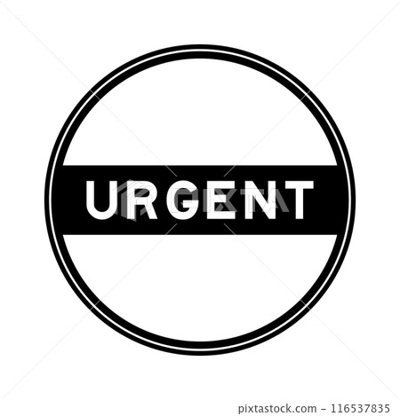 Black color round seal sticker in word urgent on white background Black color round seal sticker in word urgent on white background 116537835
