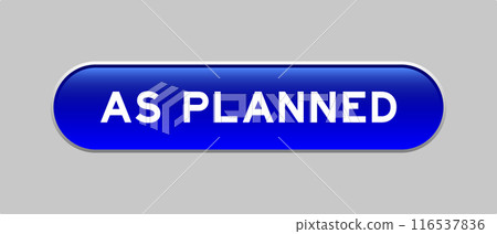 Blue color capsule shape button with word as planned on gray background Blue color capsule shape button with word as planned on gray background 116537836