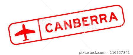 Grunge red canberra word with plane icon square rubber seal stamp on white background 116537841